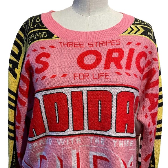 Adidas Scarf Logo Intarsia Cropped Pink Sweater Jumper Pink Small - Picture 3 of 9
